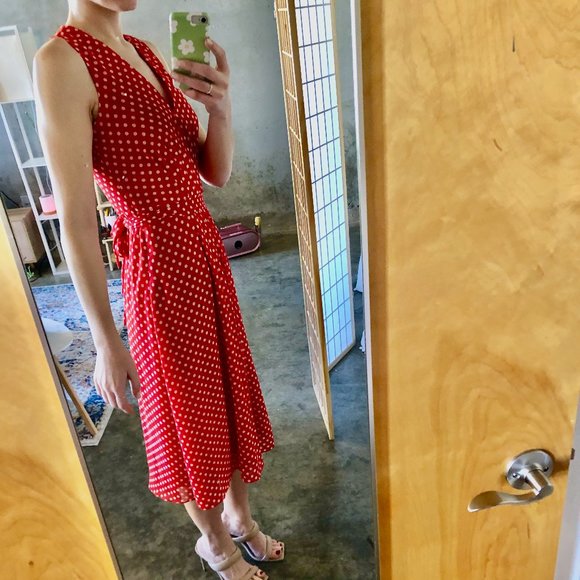 Anne Klein Red White Polka Dot Dress (Size 2) - Picture 2 of 11